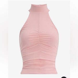 Mock Halter Neck Ruched Tank (Light Pink)